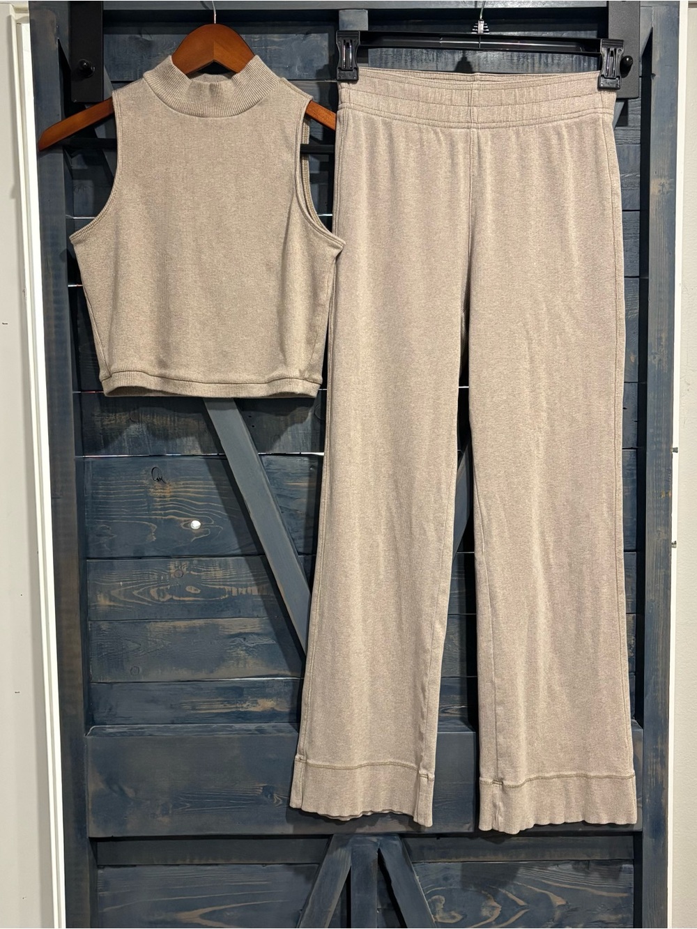 Everlane Ribbed Mock Neck Set- Taupe